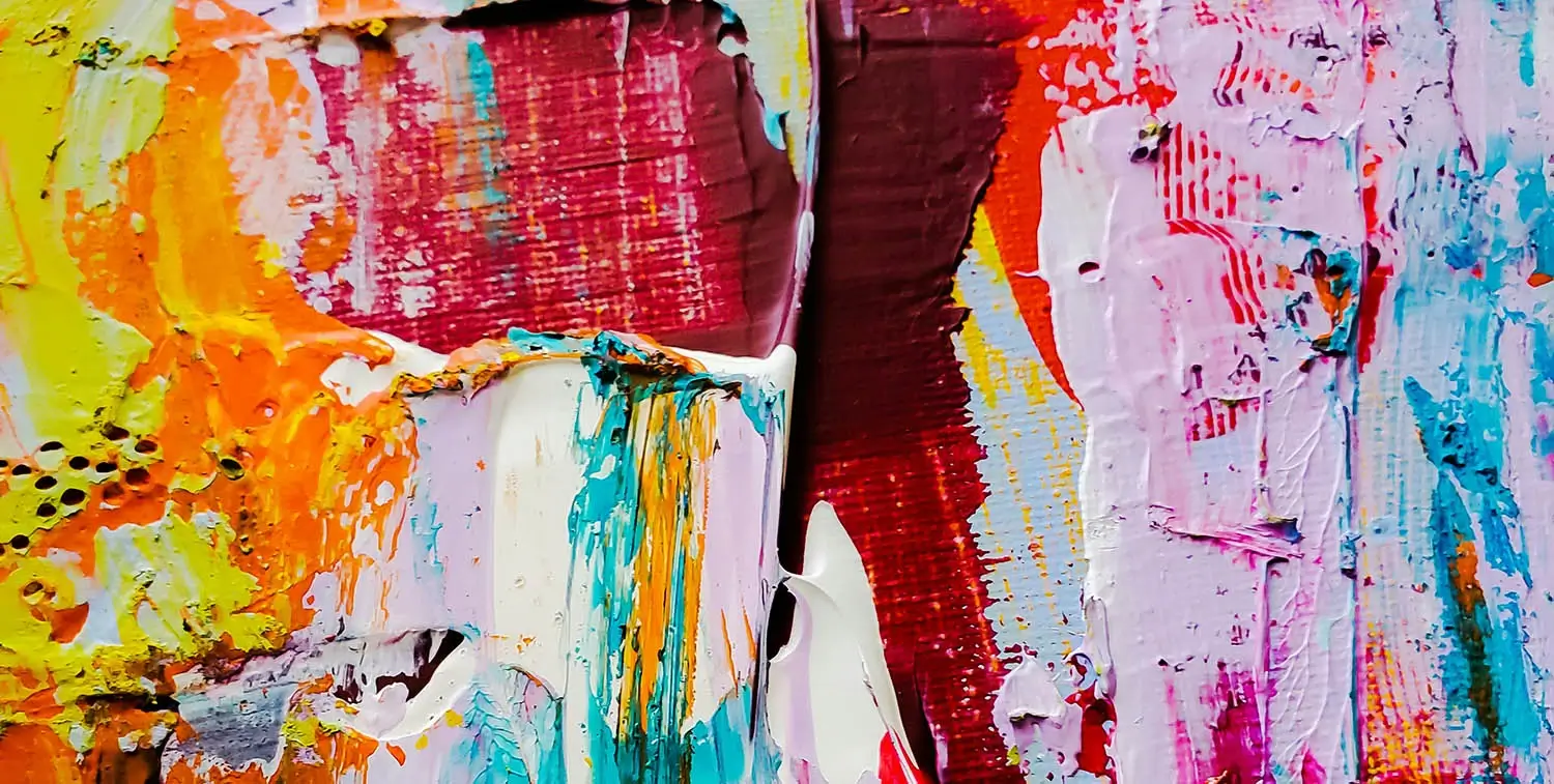 Abstract painting with multiple colours and thick paint textures